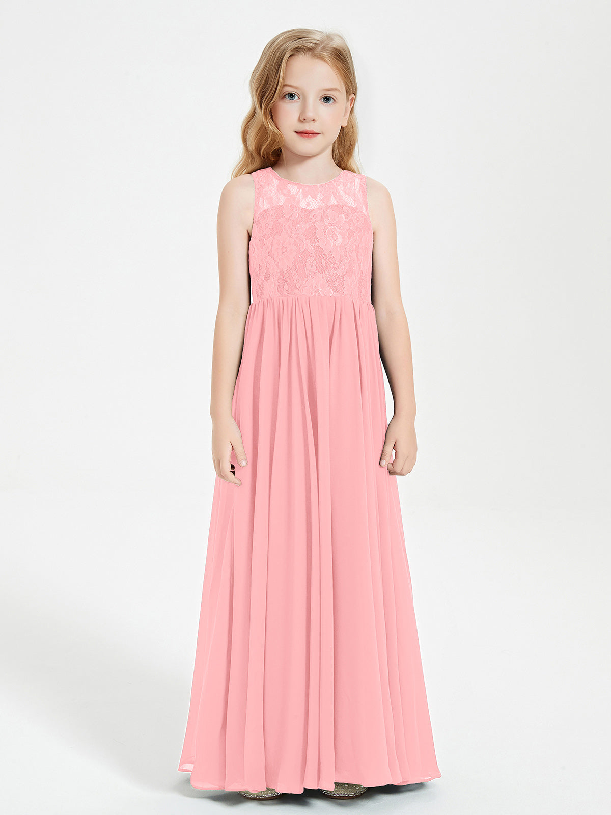 Long Junior Bridesmaid Dresses Lace Top Flamingo